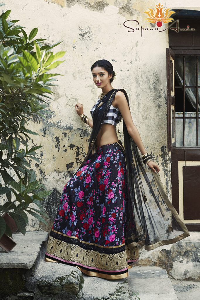 The Black, White And Pink Floral Lehenga